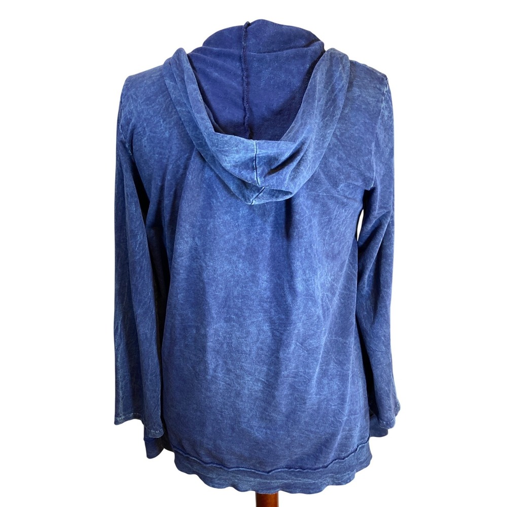 Jess & Jane Mineral Wash Zip Hoodie Blue Swing Tunic Lightweight Cotton Pockets - Picture 3 of 7